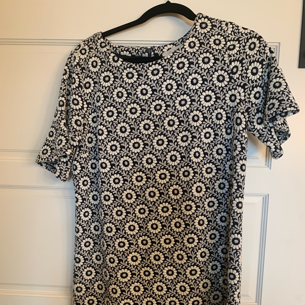 Navy and White Loft floral bell sleeve dress